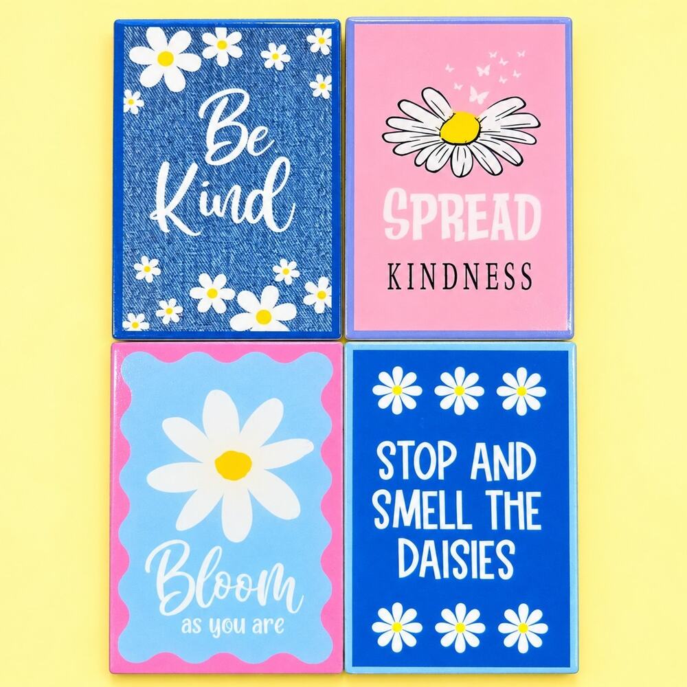 Set of 4 Daisy Inspirational Refrigerator Magnets Spread Kindness Floral Signs